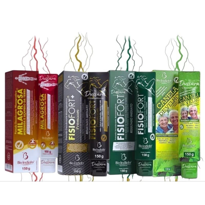 Kit 4 Pomadas Massageadora Fisiofort Preta Premium & Verde - Milagrosa e Canela de Velho