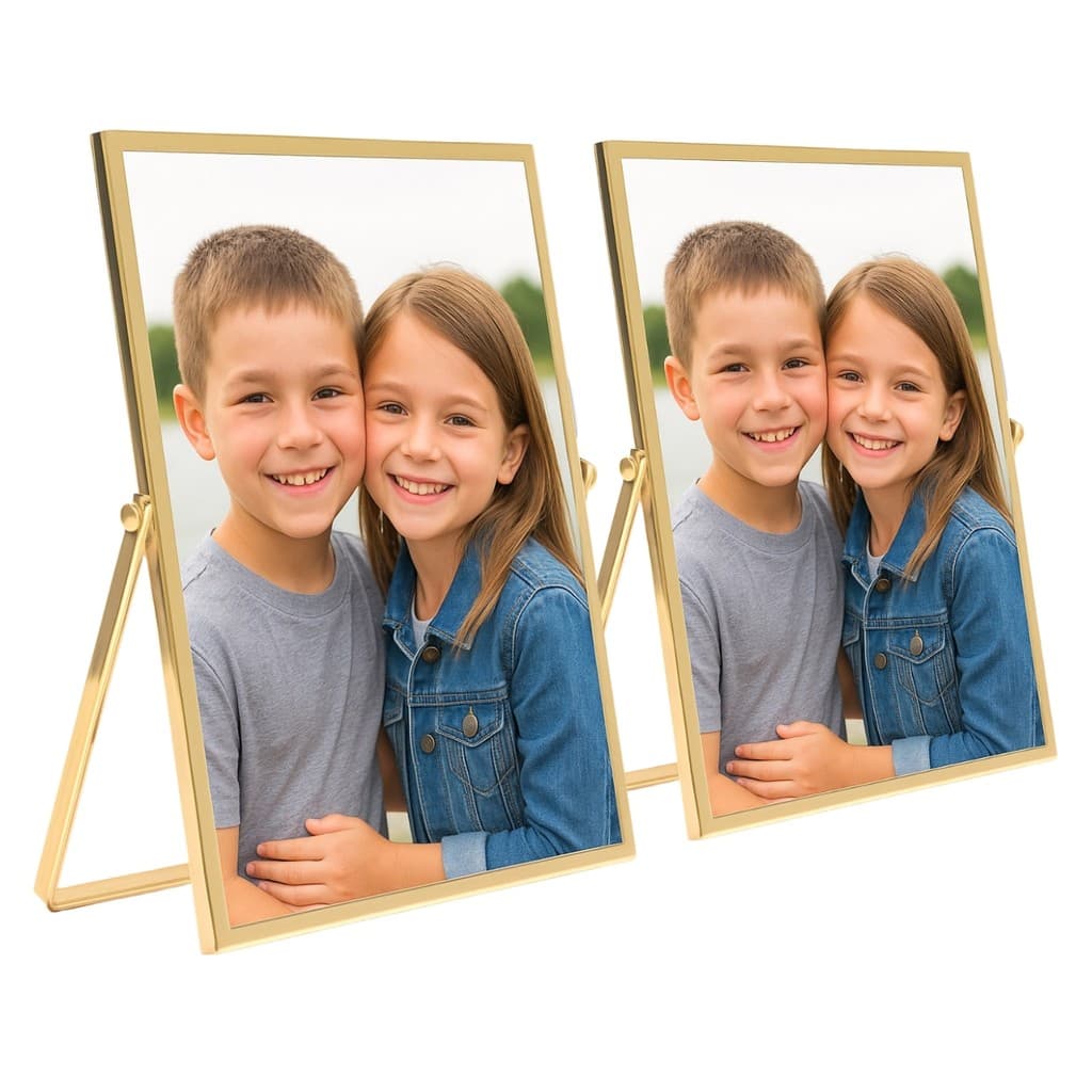 Kit 2 Porta Retratos Mesa 15x20 Metal e Vidro Dourado