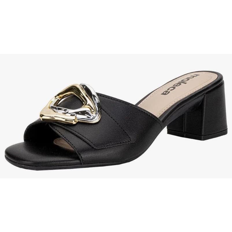 Tamanco Feminino Moleca Preto Salto Grosso A Combinação de Conforto Design Qualidade Detalhe Dourado