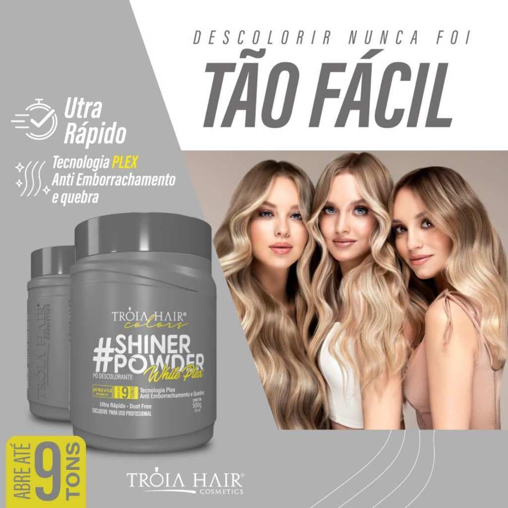 Pó Descolorante Profissional Shiner Powder White Plex 500g - Troia Hair