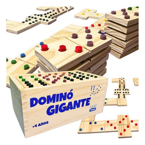 Dominó Gigante Alto Relevo Madeira Educativo Braille Inclusão TOY TRADE