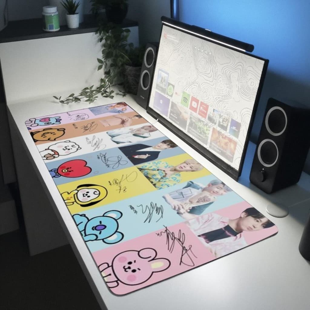 MousePad Grande BT21 BTS Personagens Kpop 80x30 Grande Antiderrapante Geek Desk Mat Mouse Pad Grande RGB
