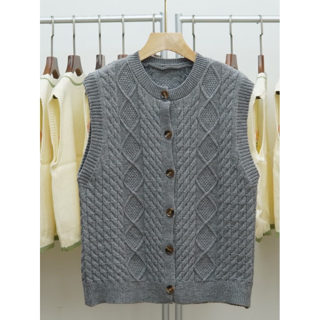 314 versão coreana Retro em torno do pescoço diamante cinza malha Cardigan colete feminino sem mangas colete em camadas