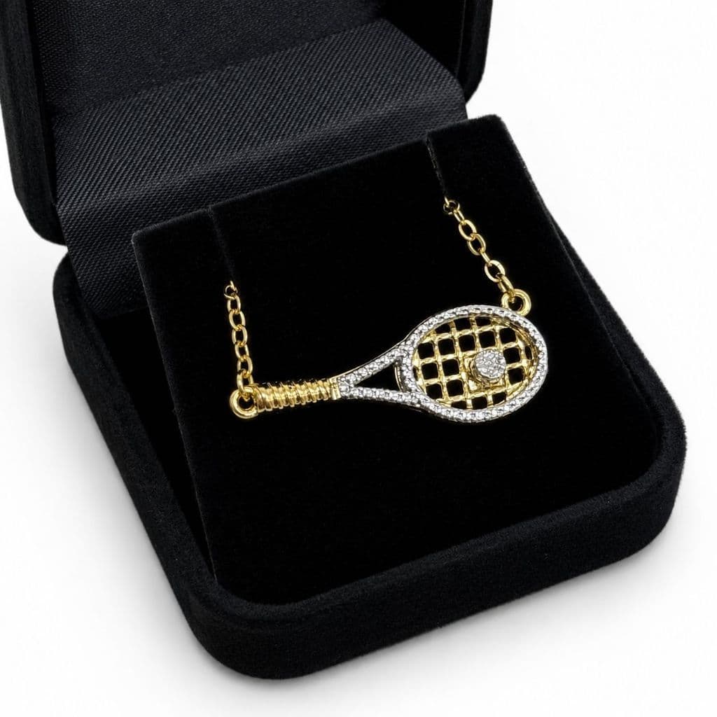 Colar Raquete de Tenis Tenista Banhado a ouro 18k + Caixinha Preta