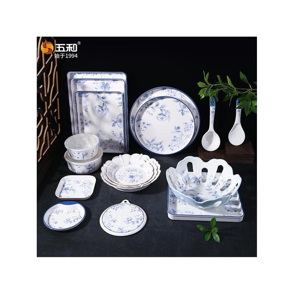 Wuhe série azul e branca talheres de melamina Material de qualidade alimentar disco comercial colher de arroz colher de