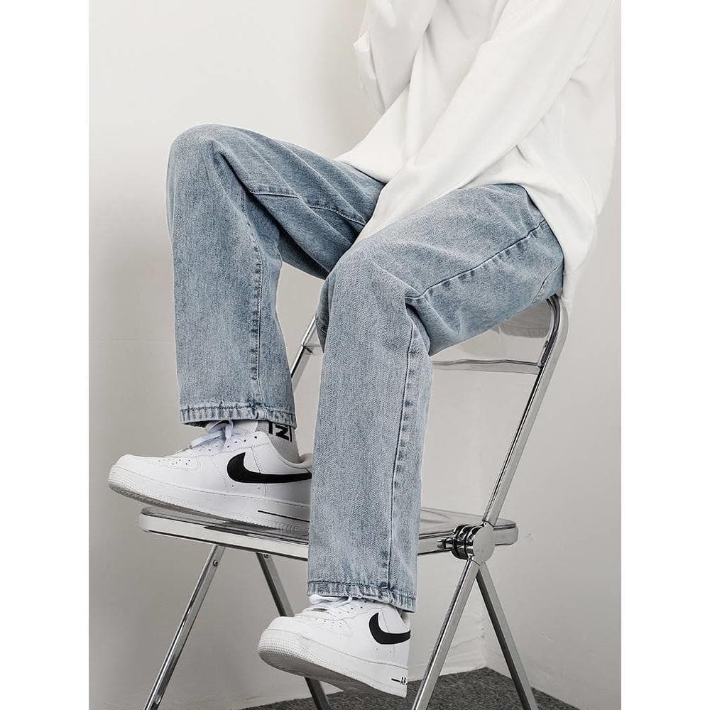 Calças de brim masculinas soltas perna reta 2023 outono cor clara Drape estilo Hong Kong calças de rua masculinas calças