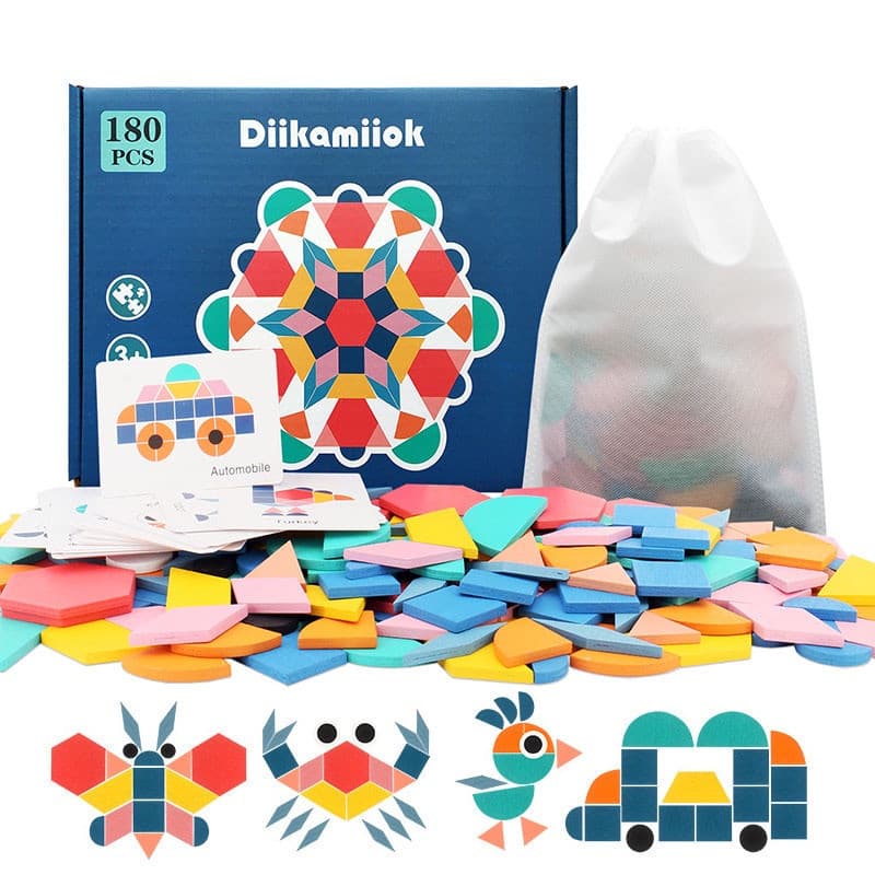 Quebra-cabeça de madeira 3D infantil, Tangram de formato geométrico, brinquedos educativos Montessori