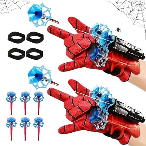 Kit 2 Luva Lança Teia Homem Aranha Brinquedo Lançador Dardos Vermelho
