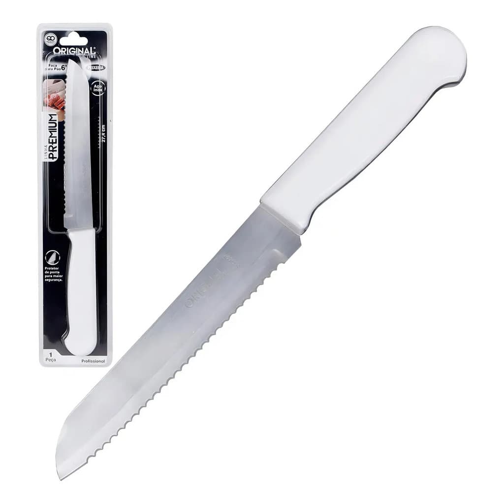 Faca de Pão Inox 27,4cm Serrilhada Cabo Branco Corte Preciso Cozinha