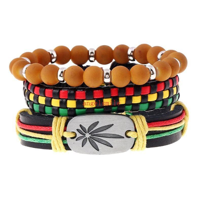 Melhor Pulseira 3x Rasta Reggae Jamaica Couro Cânhamo Erva Daninha