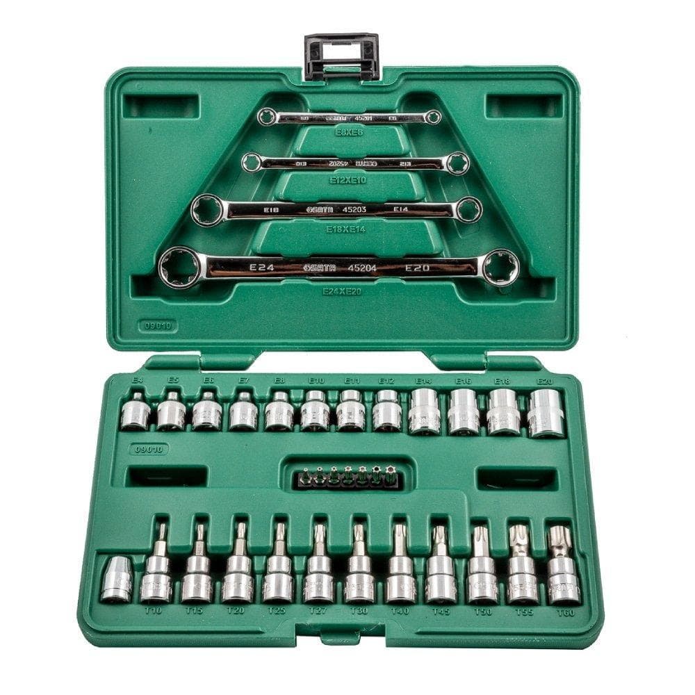 Jogo de Soquetes e Chave E-Torx Sata 1/4P e 3/8P 35 Peças