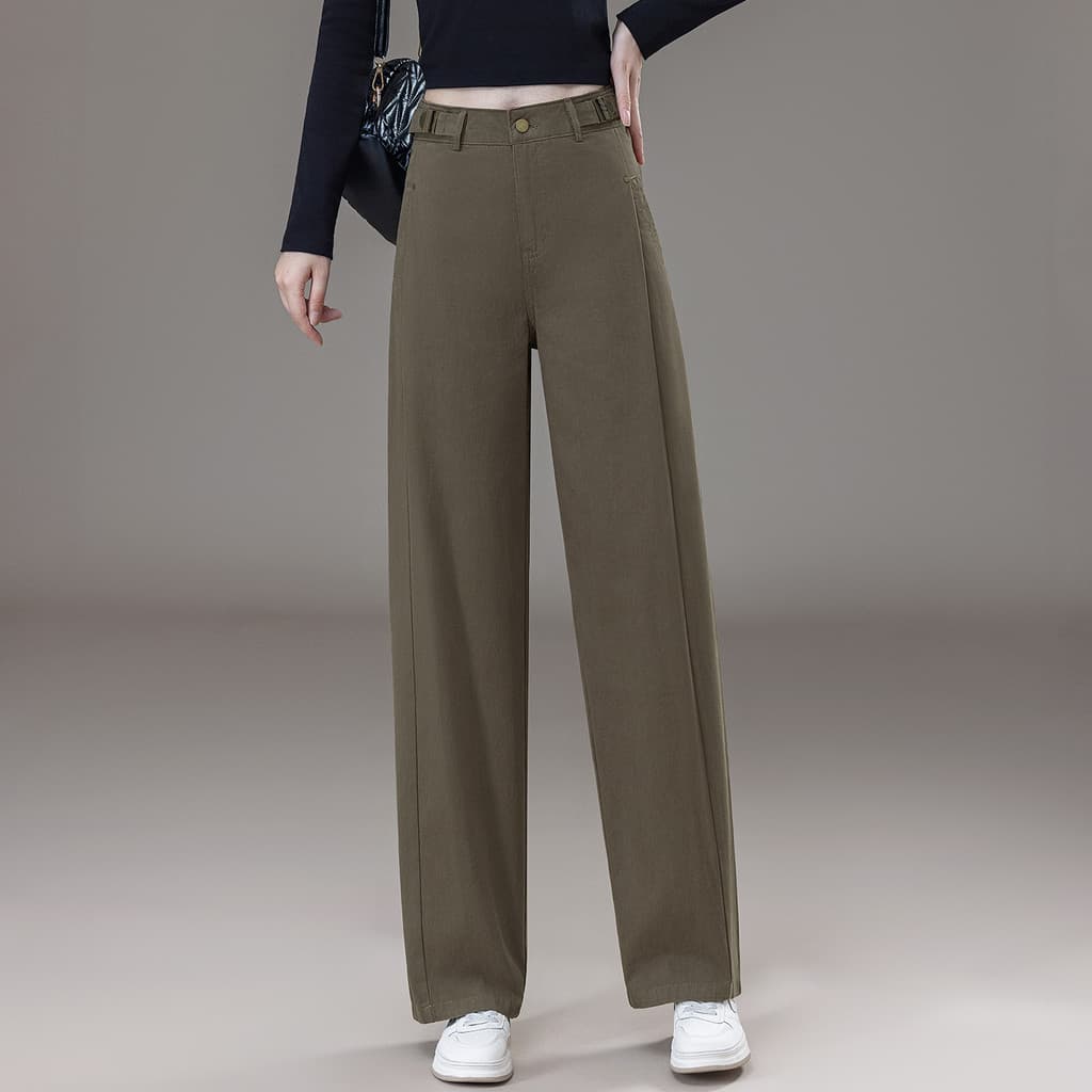 2025 primavera outono novo estilo cintura alta mais magro olhar Design solto perna larga feminino Machete geral Jeans