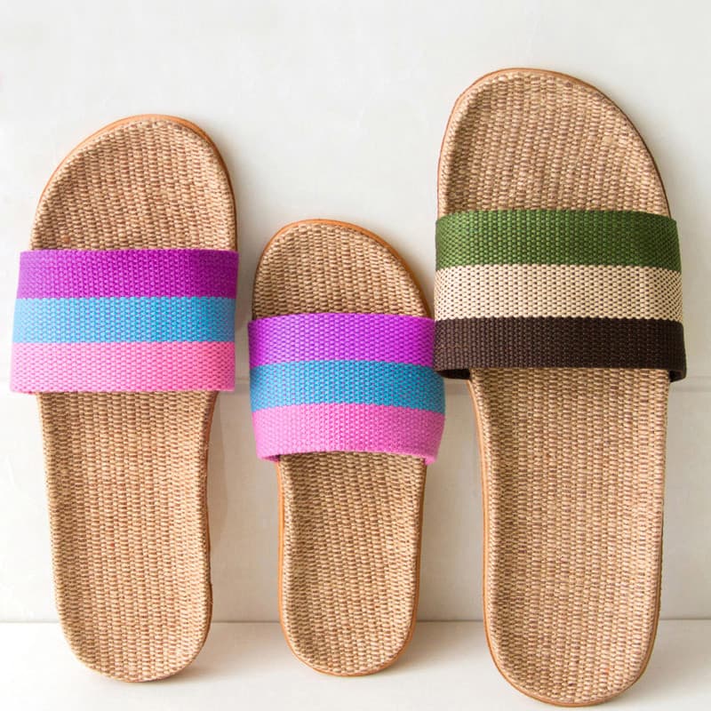 Chinelos de linho família de três primavera verão outono casa chinelos meninos meninas crianças pai-filho estilo interio