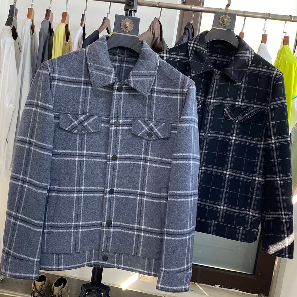 H Casa!Lã!Grosso e elegante!Marca cortada etiqueta masculina outono inverno lapela dupla face casaco de lã