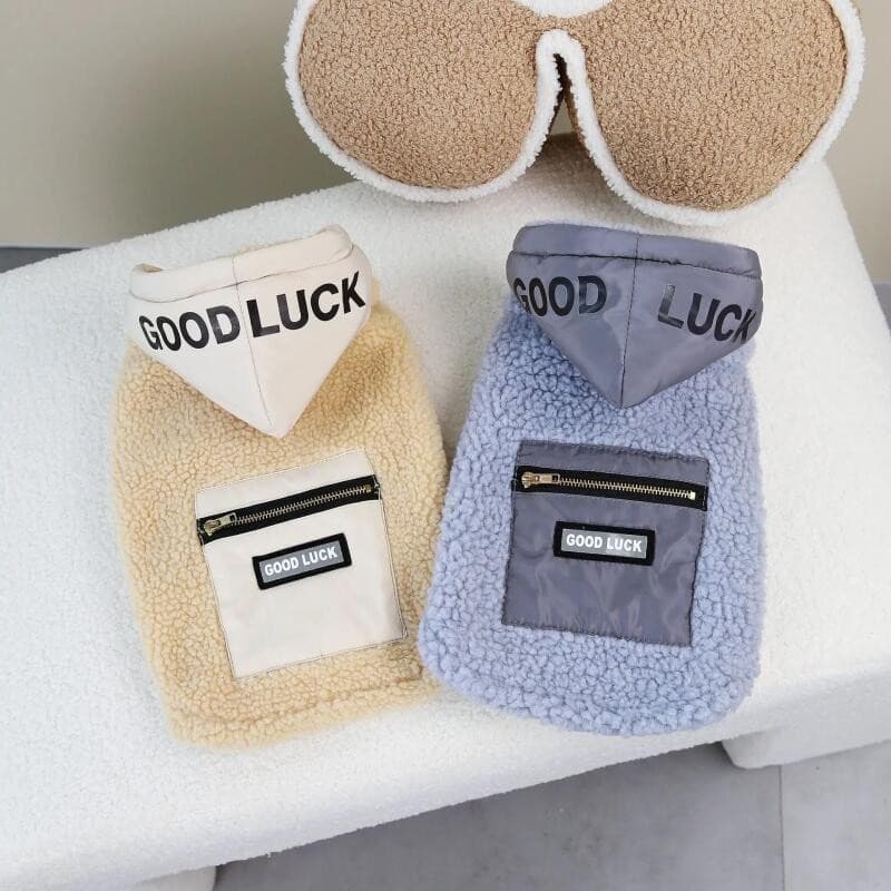 Animal De Estimação Outono/Inverno Cordeiro Veludo Colete Cão Hoodie Teddy Gato Roupas Para Animais Bolso Cães Pequenos