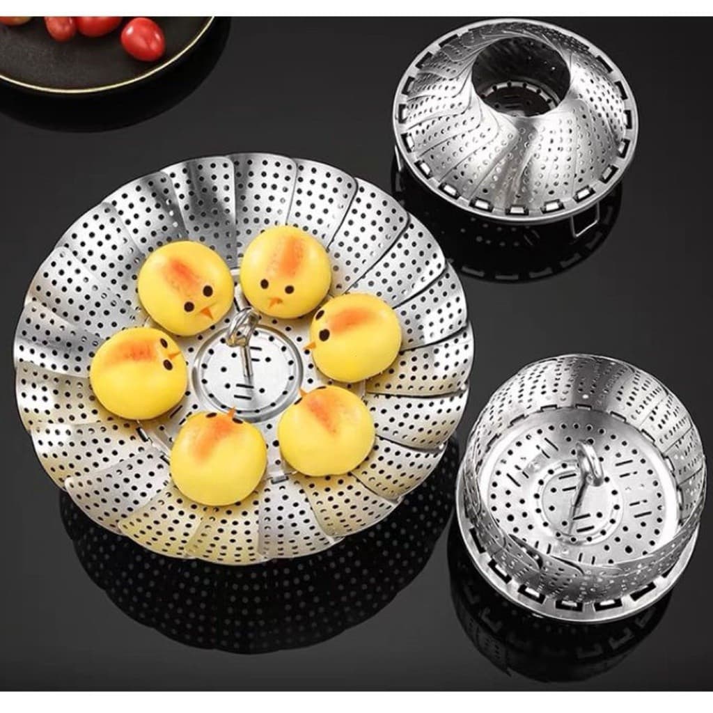 Cesto para cozinhar a vapor em aço inoxidável de duas peças, usado para cozinhar vegetais a vapor, com cesto extensível,