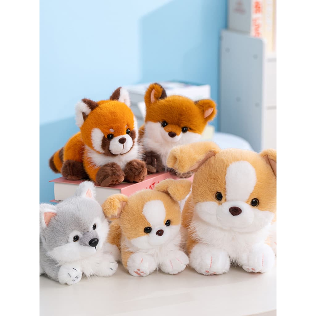Bonito deitado postura filhote de cachorro boneca cão brinquedo de pelúcia dormir calmante travesseiro boneca enviar men