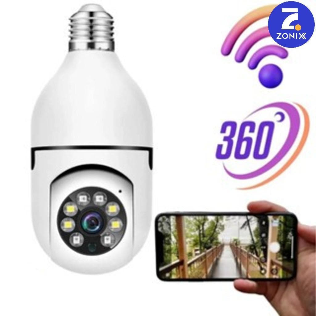 Câmera Segurança sem fio giratória 360 com encaixe lampada bocal rosca yoosee ptz full HD visão noturna segurança-Zonix