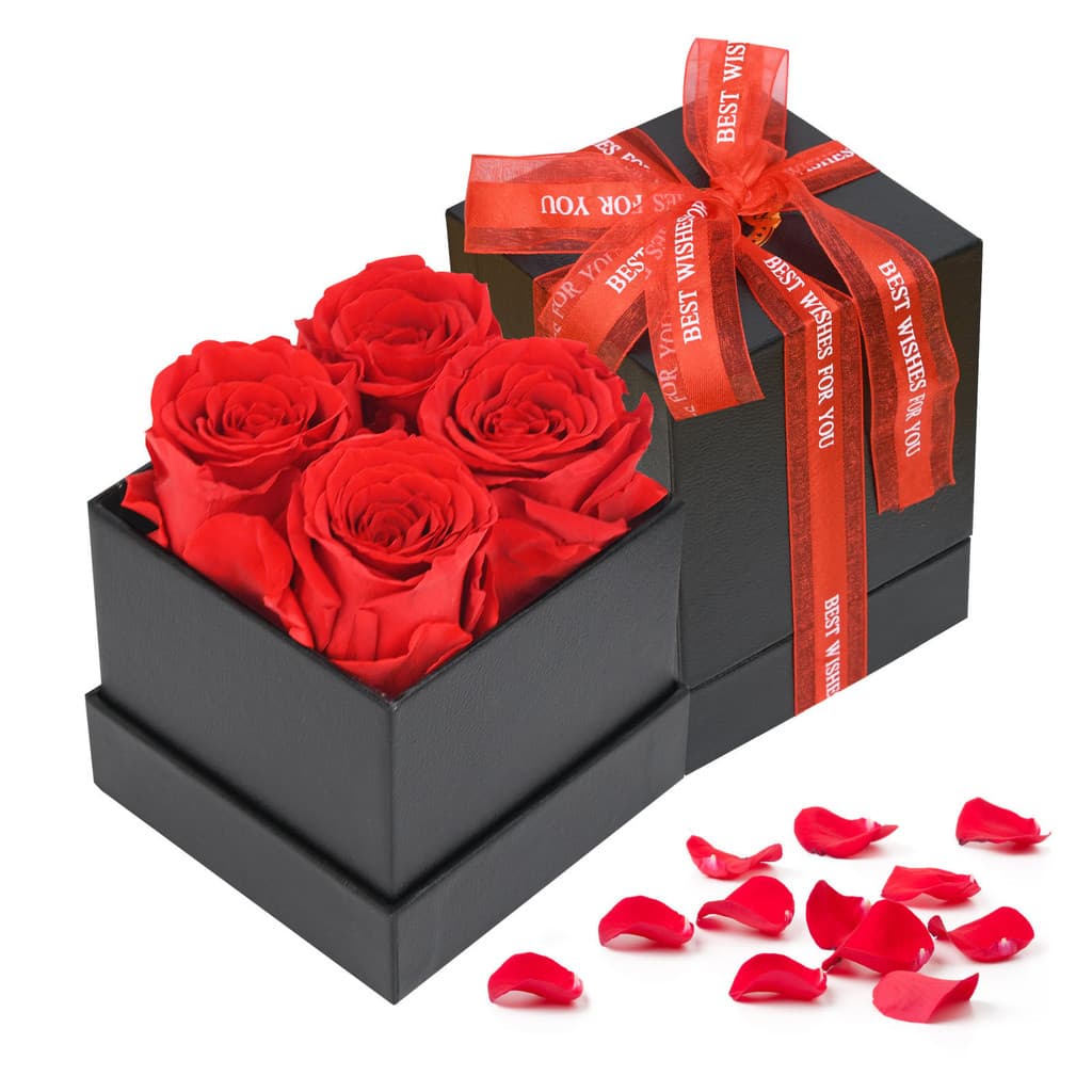 Rosa Eterna em Caixa de Presente em Forma de Coração Quadrado Redondo para o Dia das Mães, Dia dos Namorados e Natal