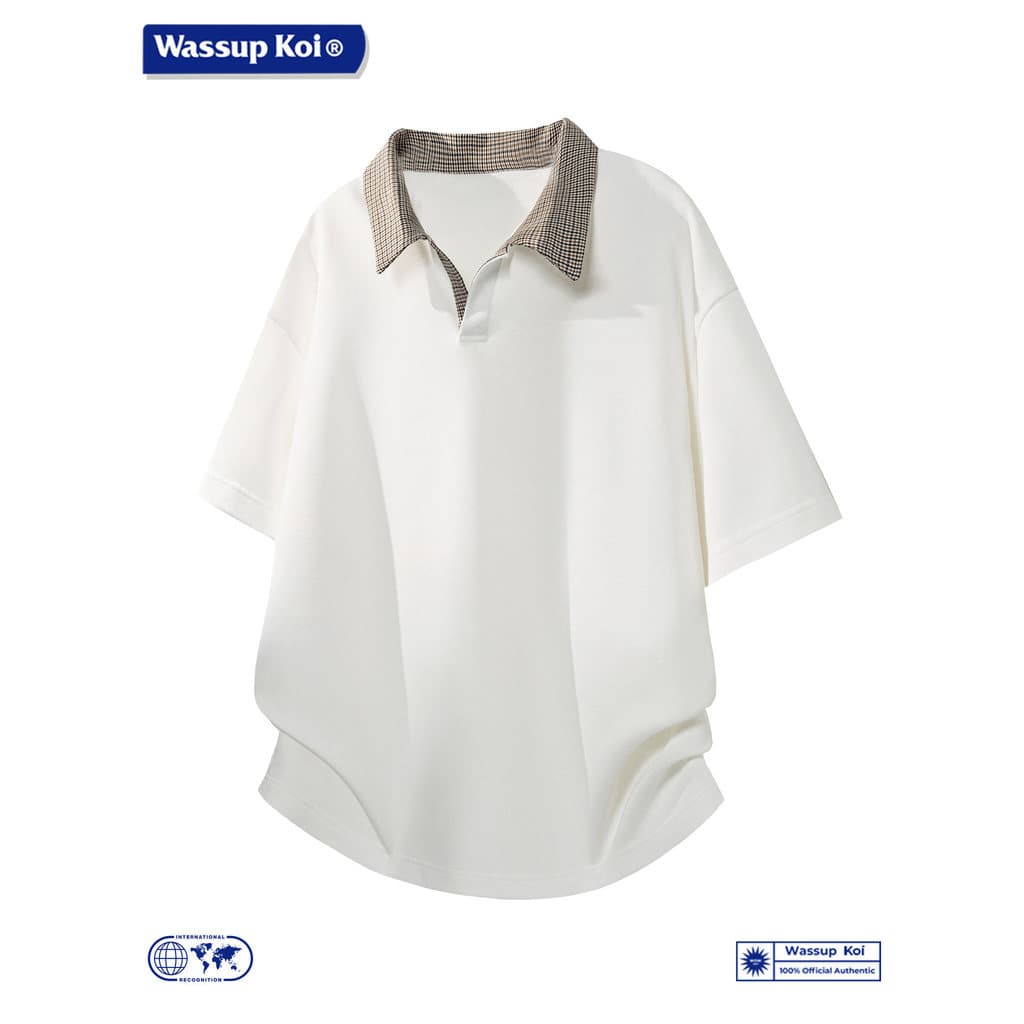 WASSUP KOI Houndstooth Falso camisa polo de manga curta de duas peças masculina verão sentindo bonito cleanfit Top t cam