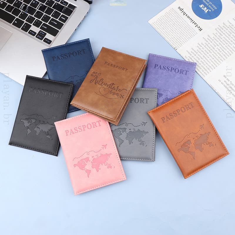 [Auspiciosorui01] Capa De Couro PU Para Cartão Unissex Nova Moda Simples Passaporte Mundo Fino Porta-De Viagem Carteira