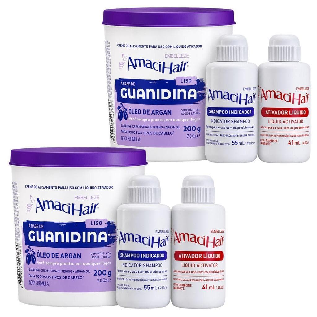 Kit Embelleze AmaciHair Liso Óleo De Argan: 2 Creme Alisante Guanidina 200g