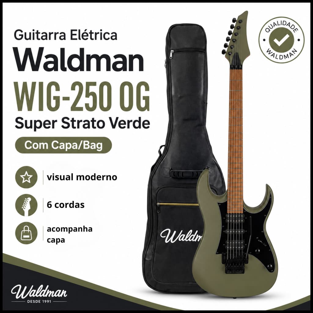 Guitarra Elétrica Waldman WIG-250 OG Super Strato Verde Com Capa Bag