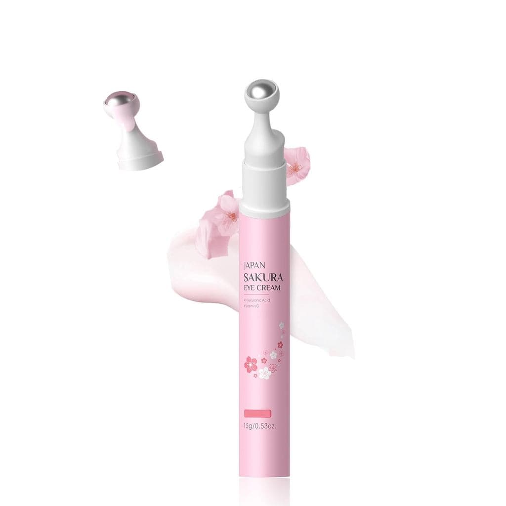 Creme para a Área dos Olhos Sakura com Cafeína, Sérum para os Olhos com 360 °   Bola de Massagem com Rolos, Firmadora, H