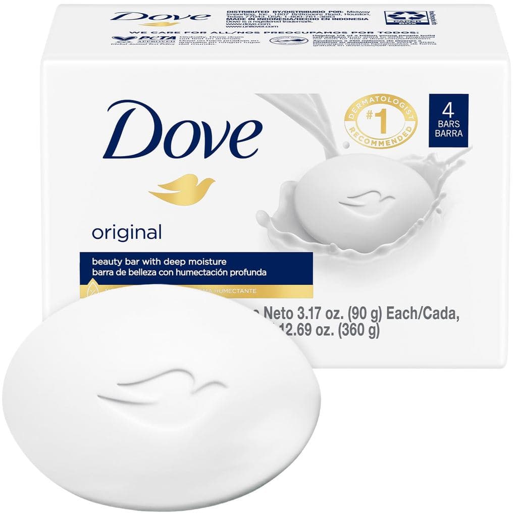 Sabonete Dove, Barra de Beleza Original (Pacote com 4 barras) – Sabonete Hidratante 3 em 1 para Rosto, Corpo e Mãos, 3,1