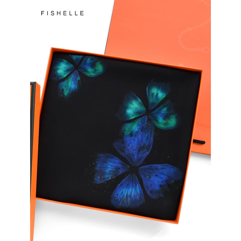 Azul verde borboleta preto lenço de seda caixa de presente seda amoreira pequeno lenço quadrado gaze de seda decoração c