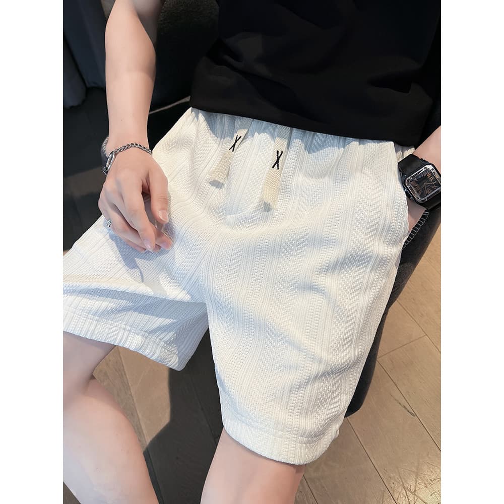 Homens homens Jacquard Shorts verão Street Wear rufião bonito gelo seda fina calças de cinco pontos 2026 novo estilo cal