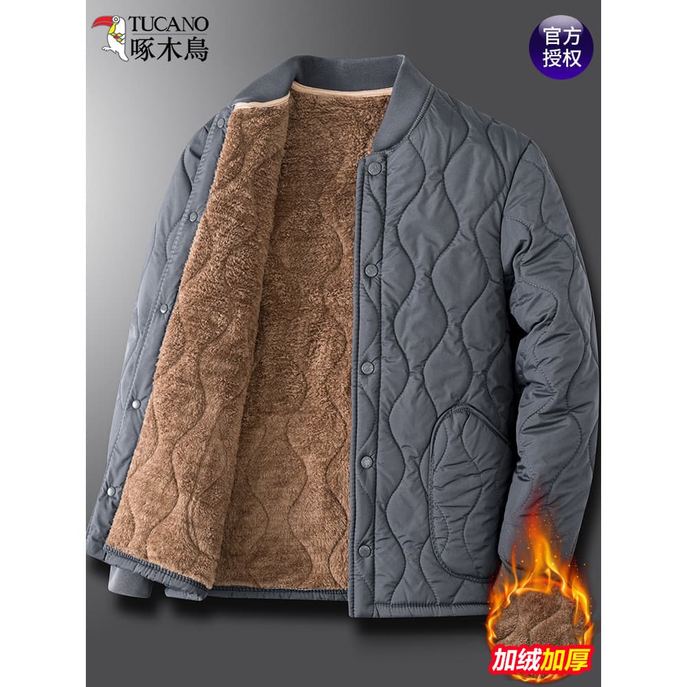 Woodpecker cordeiro velo acolchoado jaqueta masculina forro de lã engrossado quente pai usar meia-idade idosos inverno