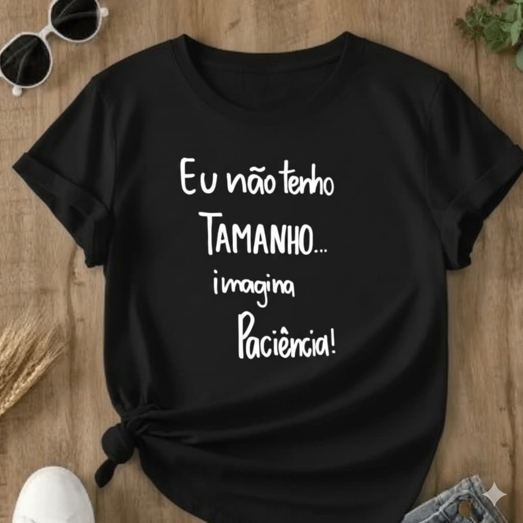Camiseta Básica Feminina Casual Fofa Frase Engraçada Eu Não Tenho Tamanho Imagine Paciência Envio Imediato 100% algodão
