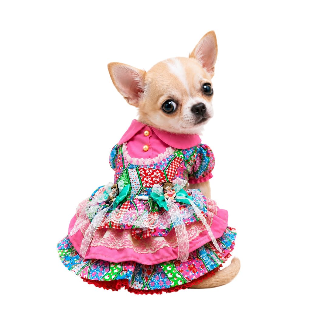 Vestido Pet para Festa Junina Rosa Arraia Filhotes TAM 0