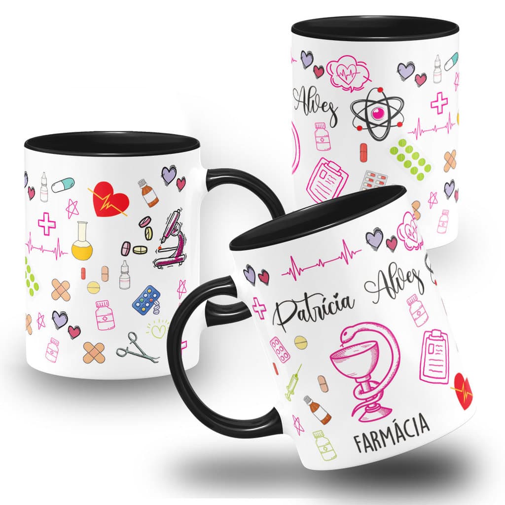 Caneca Personalizada Farmácia com Nome Profissão Farmacêutica - Colorida