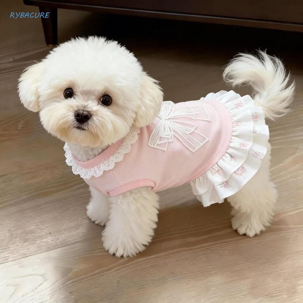 Saia De Renda Para Cachorro RYBACURE , Vestido De Princesa Animais De Estimação Com Borda De Folha De Lótus , Respirável
