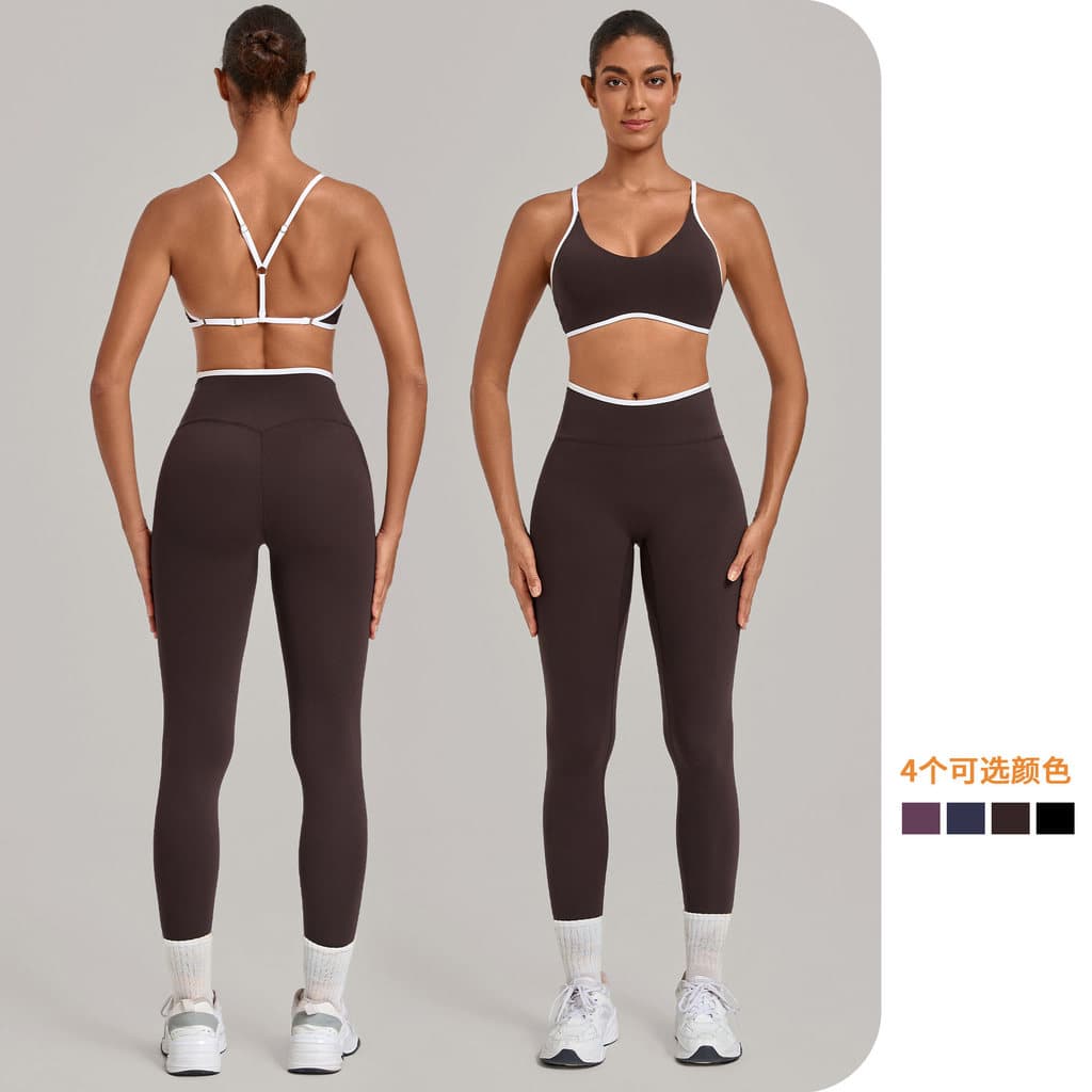 SHAMZU Cor Contraste Ligado Ternos De Yoga Alça De Ombro Feminina Ajustável Esportes Fitness Correndo Conjunto De Duas P