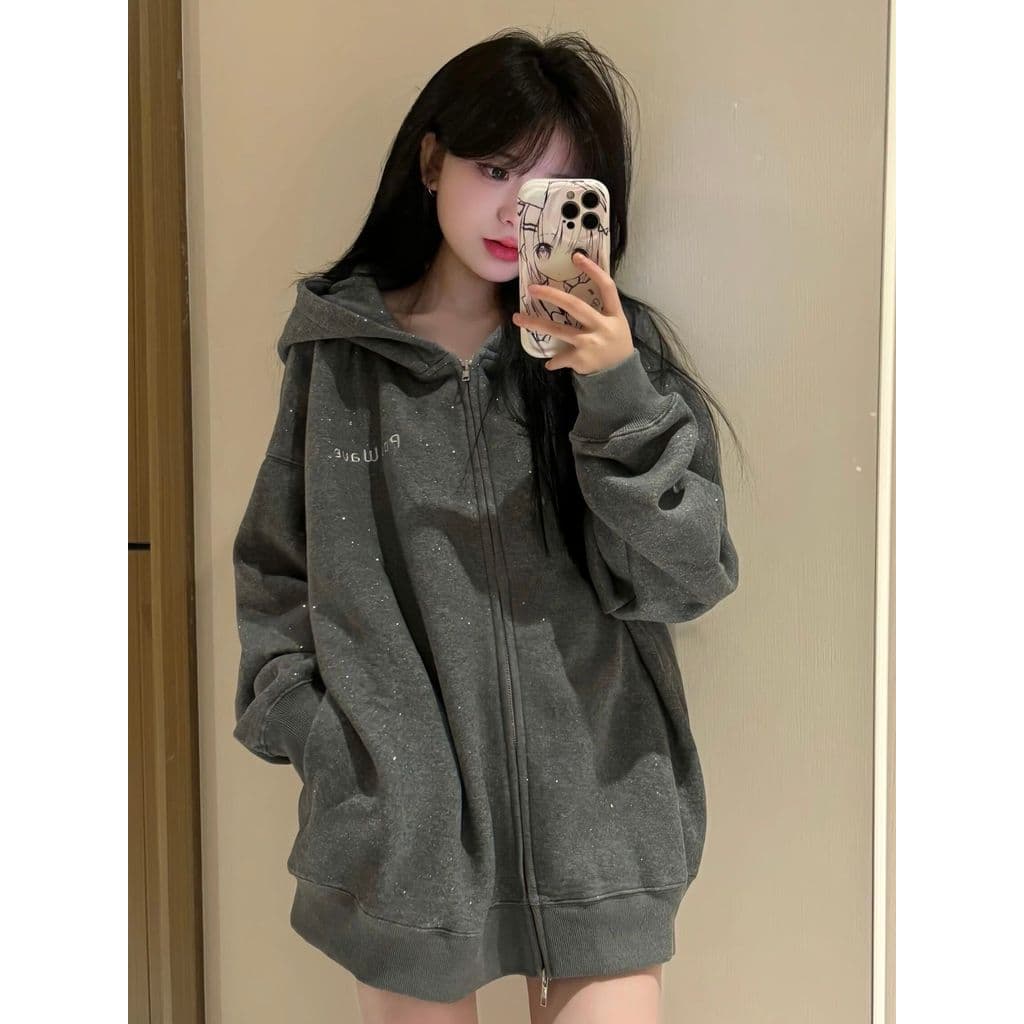 Estilo coreano Campus estilo Cardigan com capuz moletom feminino Super quente jaqueta preguiçosa