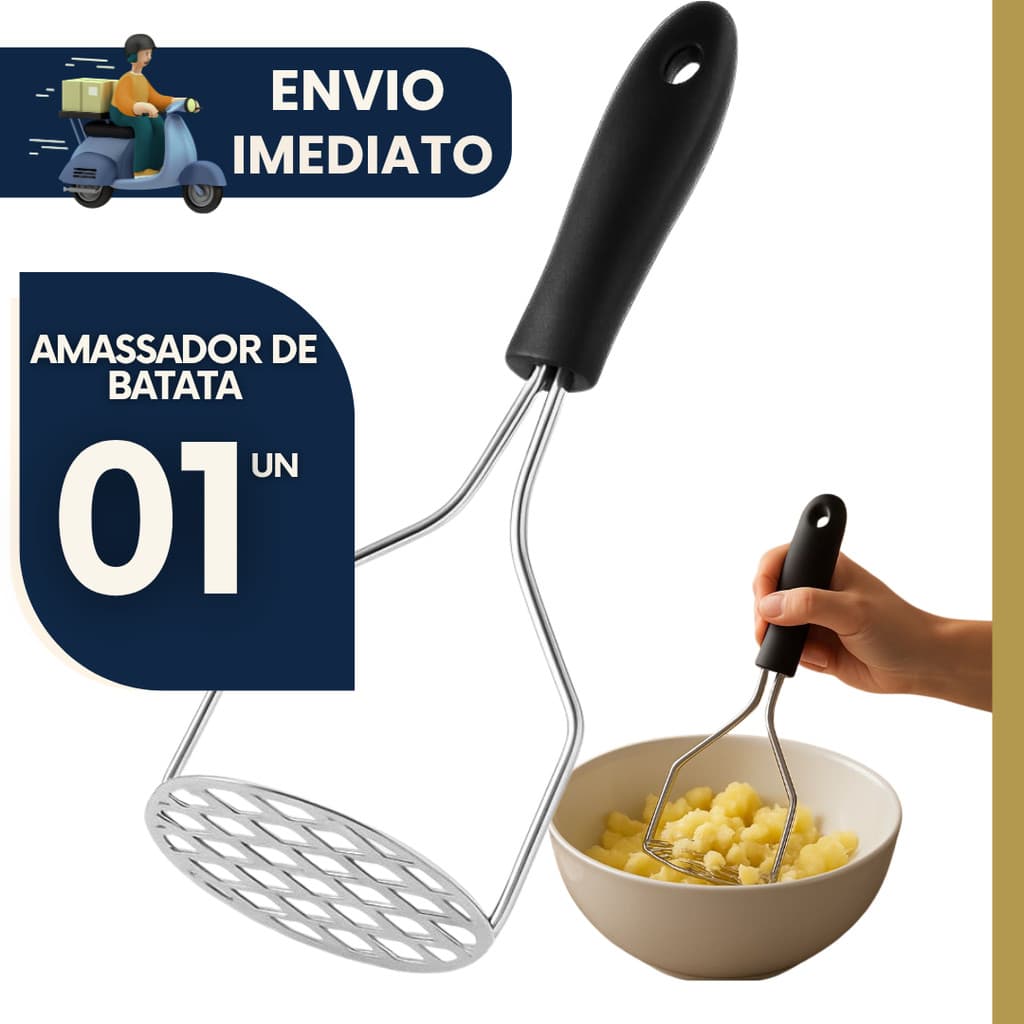 Amassador de Batata Inox Profissional Espremedor Manual Resistente Para Purê e Legumes Cozinha