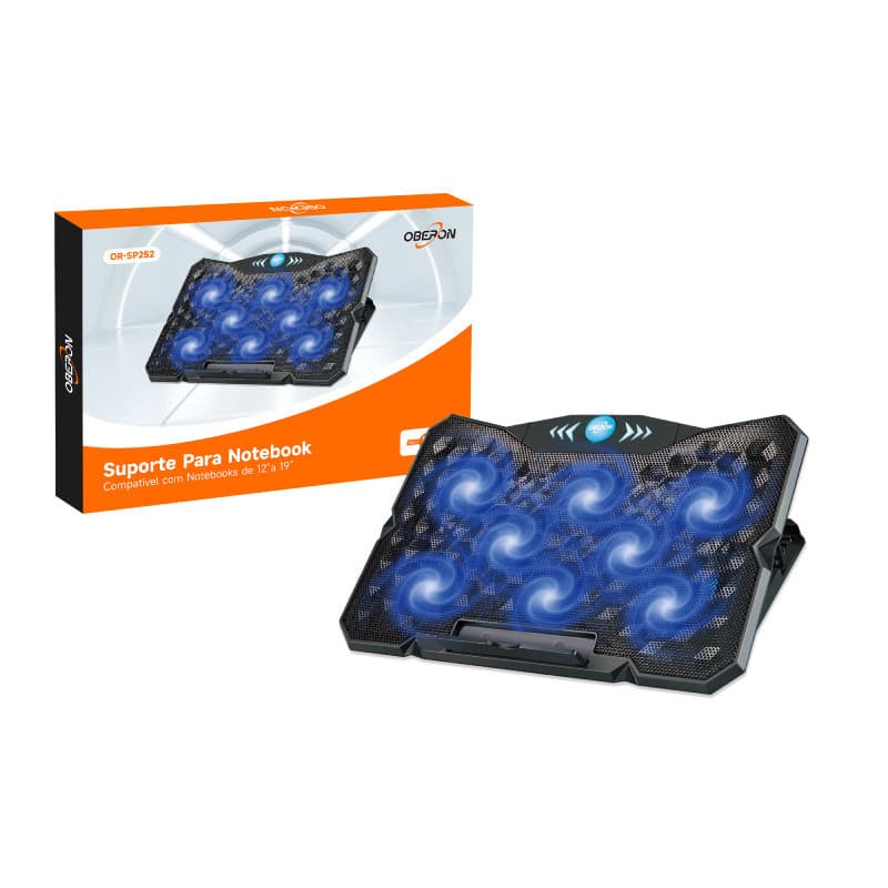 Base Cooler para Notebook USB 12" a 19" com 8 Ventoinhas e Ângulo Ajustável Oberon OR-SP252
