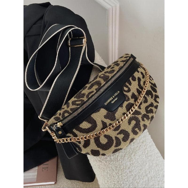 Bolsa de Cintura Feminina com Estampa de Leopardo, Bolsa de Peito Casual Versátil com Zíper para Uso Diário, Bolsa Trans