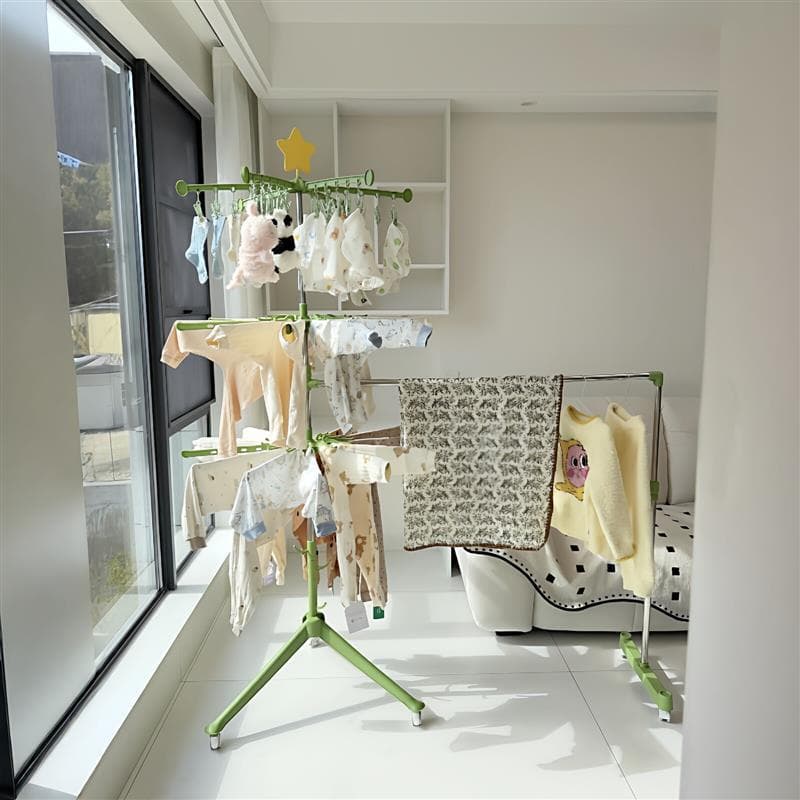 Rack de secagem de bebê dedicado chão dobrável cabide de aço inoxidável forte suporte de carga rack de fraldas toalheiro