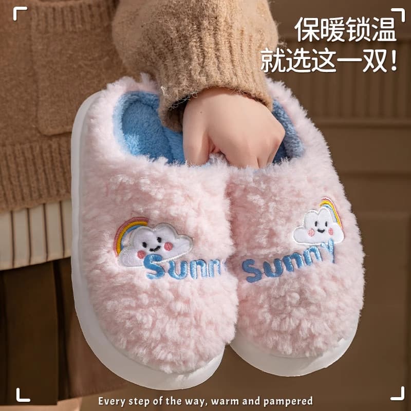 2026 outono inverno novo estilo chinelos de algodão feminino interior casa grosso fundo macio antiderrapante casal velo
