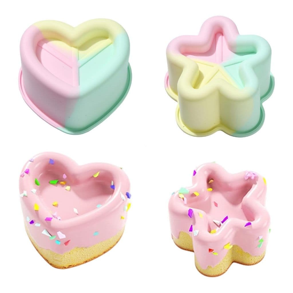 Formas de Silicone para Assar em Formato de Coração e Estrela, Bandejas Multiuso de 4 Estilos para Lanches de Chocolate