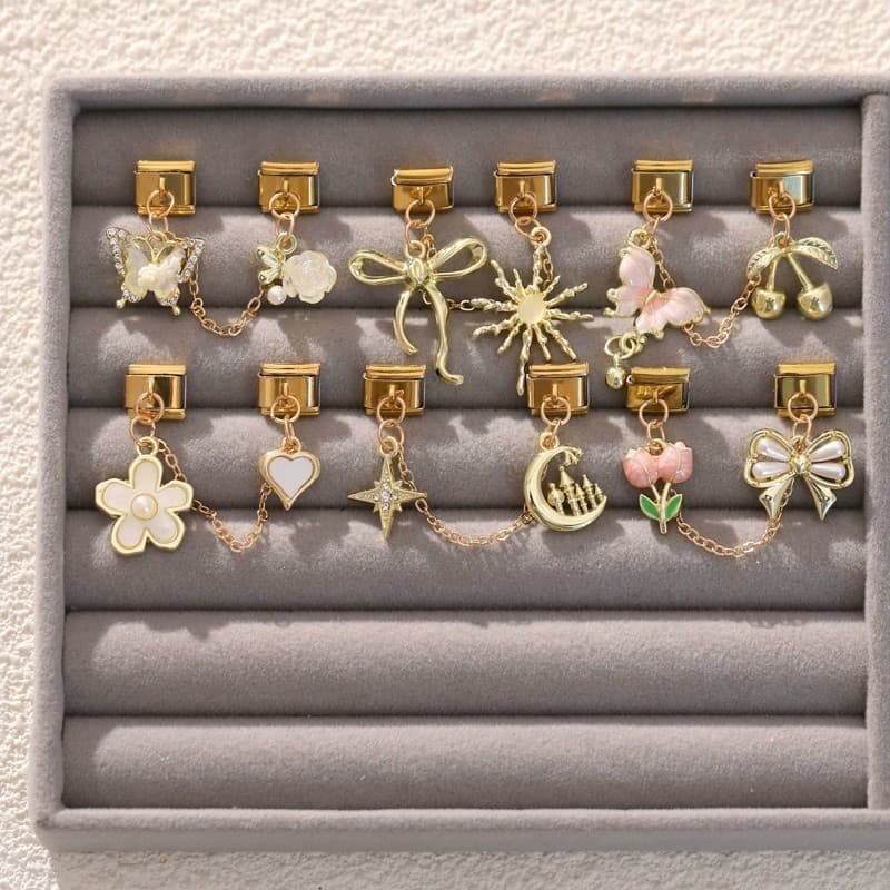 Pulseira Modular Italiana com Design de Corrente Dourada, Charms DIY, Elos de Aço de 9mm Z1H2