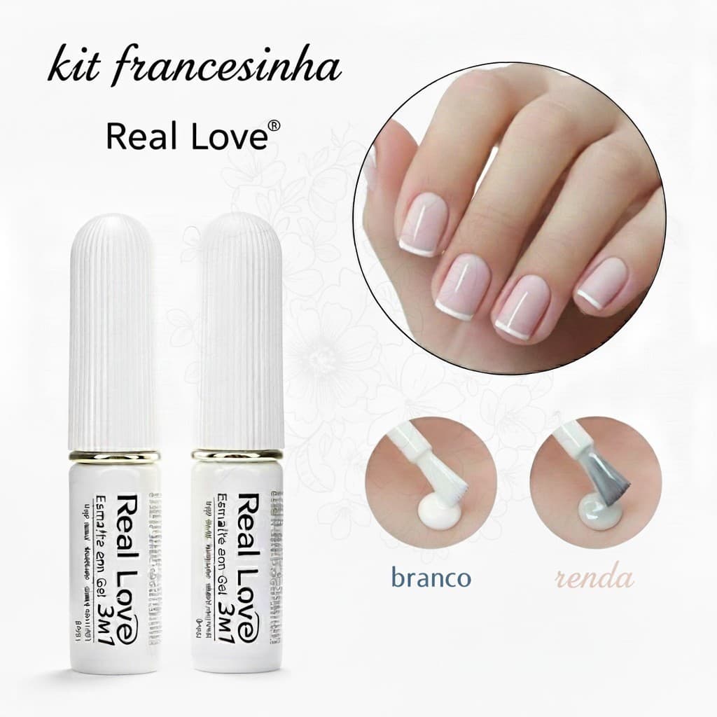 Real Love 3 in 1 French Manicure Kit Perfect Nails Base + Color + Top Coat Intense Shine Long Lasting