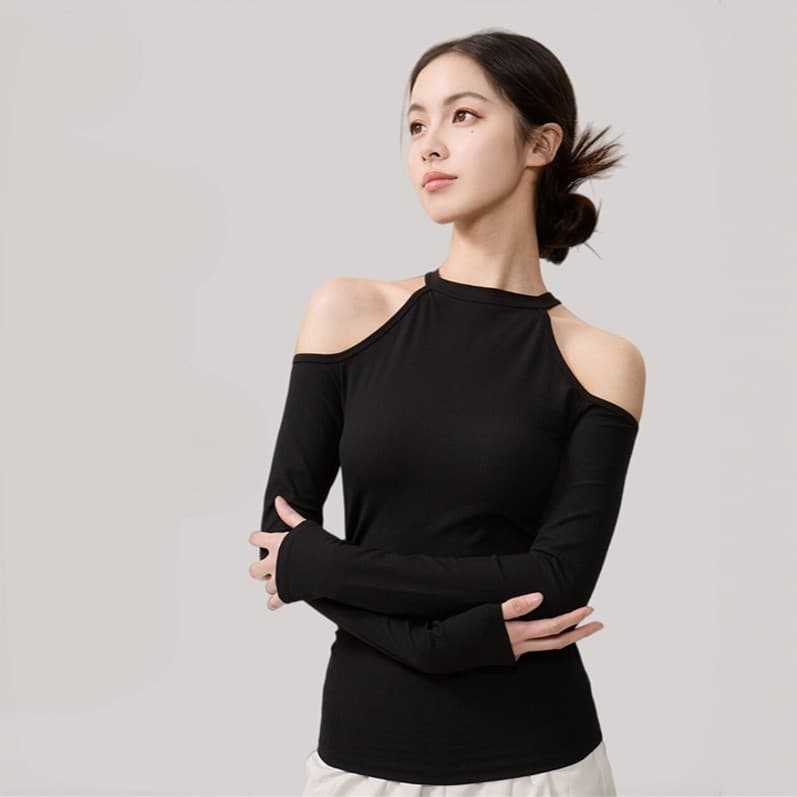 Ombro de estrada esportes de manga comprida roupas de ajuste fino com almofada no peito roupas de Fitness feminino roupa