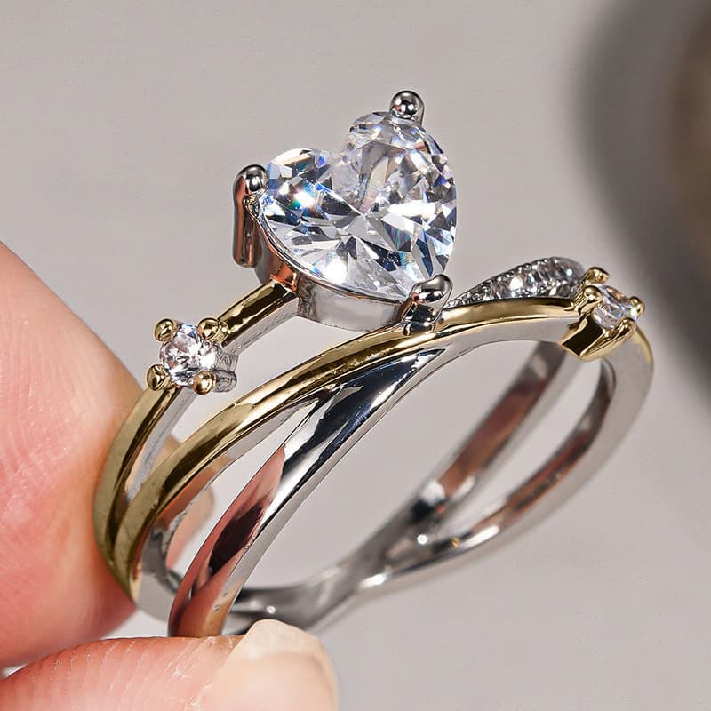 Anel de zircônia em formato de coração em prata esterlina S925, joia simples e elegante, um presente de casamento para e