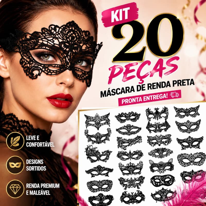 Kit 20 Pecas Mascara De Renda Preta Carnaval Baile De Mascaras Fantasia Halloween