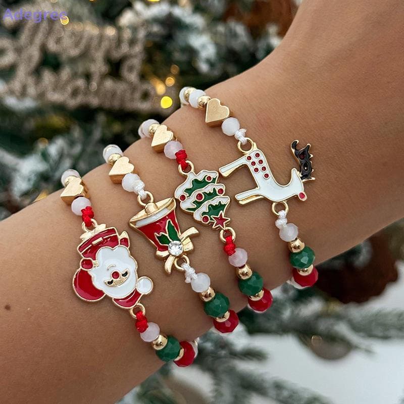 Adegree Natal Colorido Contas De Cristal Multi Elemento Pulseiras Para Mulheres Papai Noel Árvore Elk Pulseira Festa Jói